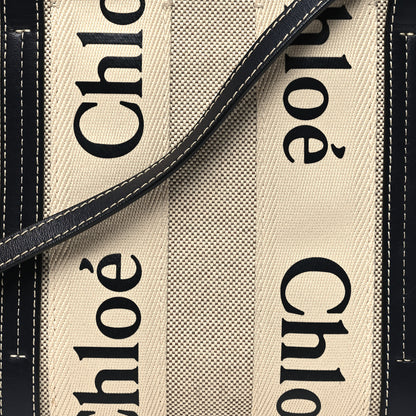Chloe Cotton Calfskin Small Woody Ribbon Tote With Strap White Navy 8 of 10