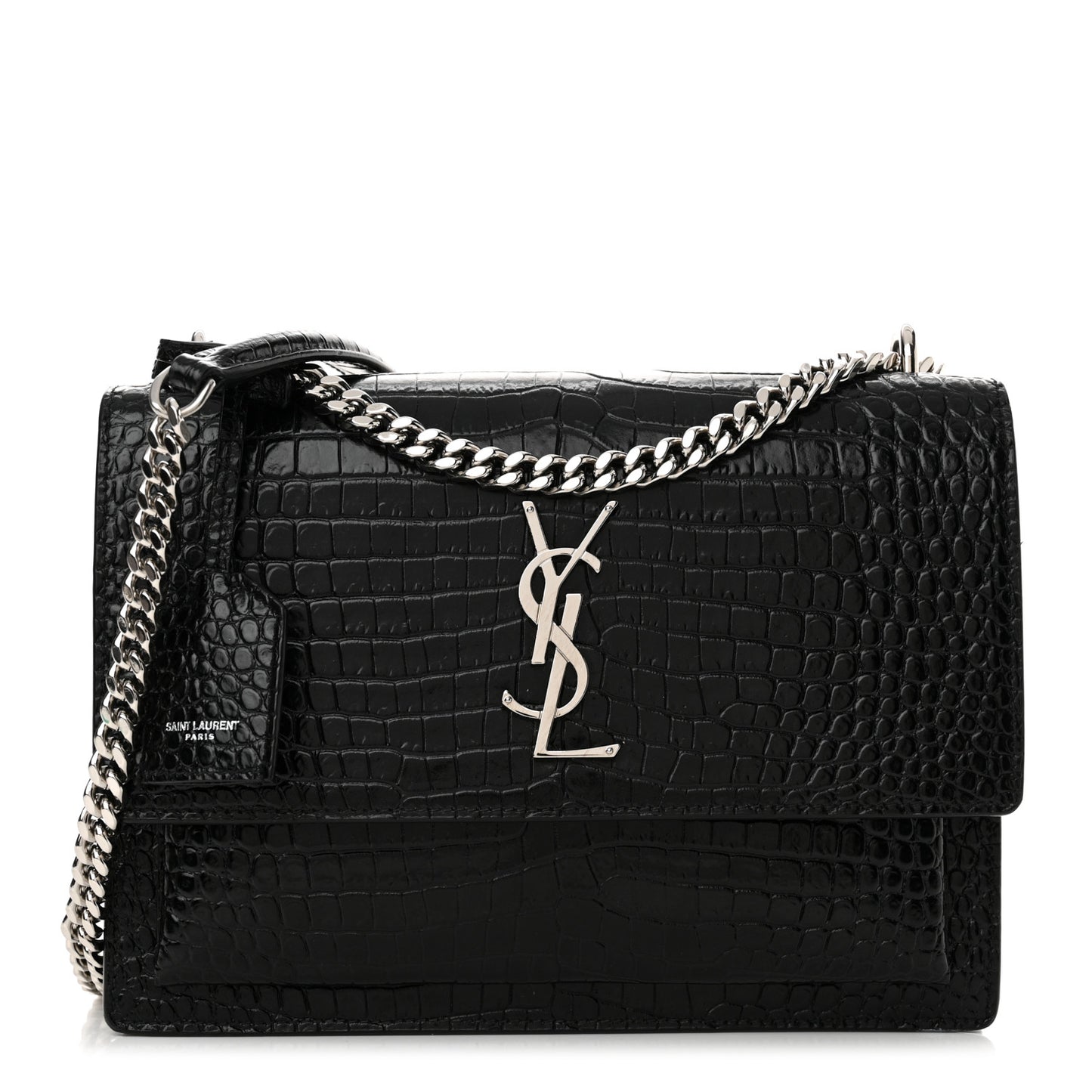 Calfskin Crocodile Embossed Medium Monogram Sunset Black