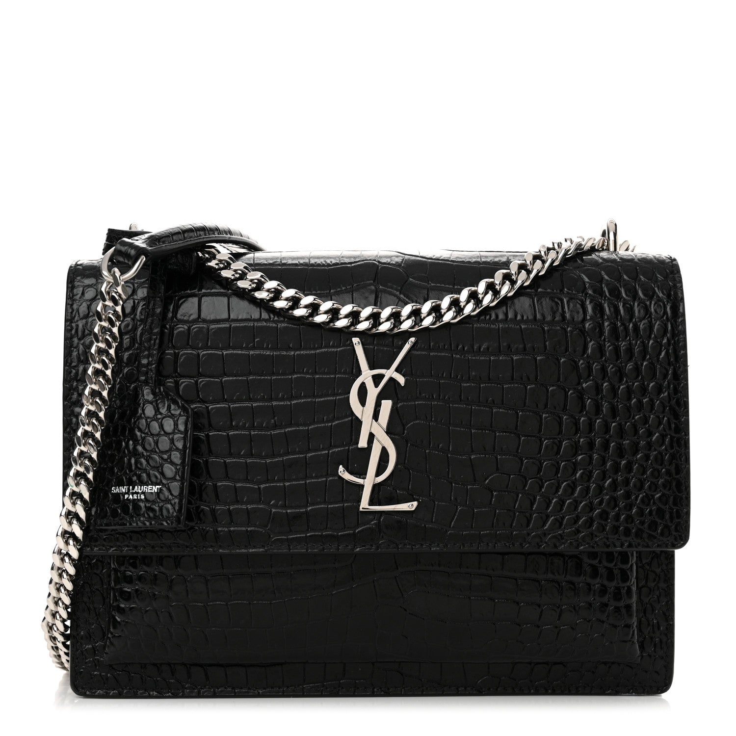 Saint Laurent Calfskin Crocodile Embossed Medium Monogram Sunset Black 1 of 12