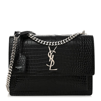 Saint Laurent Calfskin Crocodile Embossed Medium Monogram Sunset Black 1 of 12