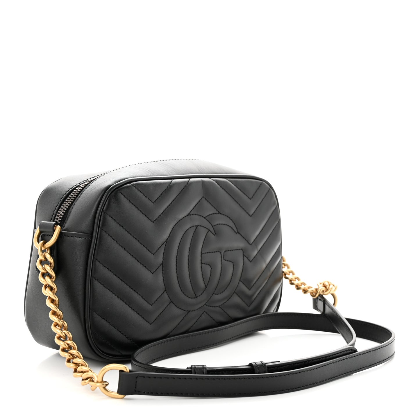 Calfskin Matelasse Small GG Marmont Chain Shoulder Bag Black