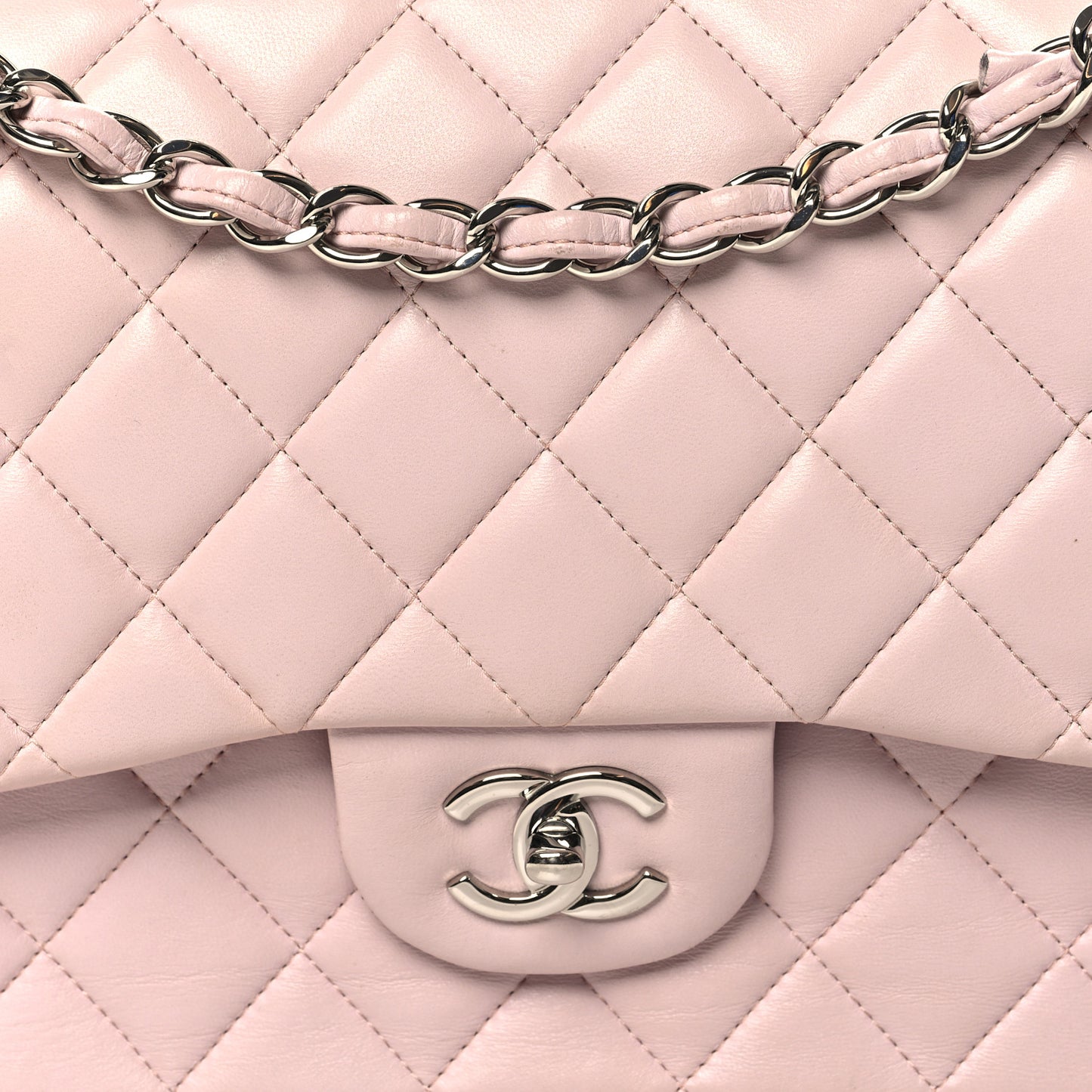 Lambskin Quilted Jumbo Double Flap Light Pink