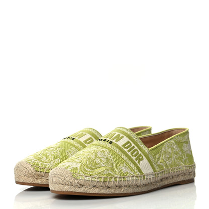 Christian Dior Embroidered Toile De Jouy Granville Espadrille 40.5 Off White Green 3 of 7