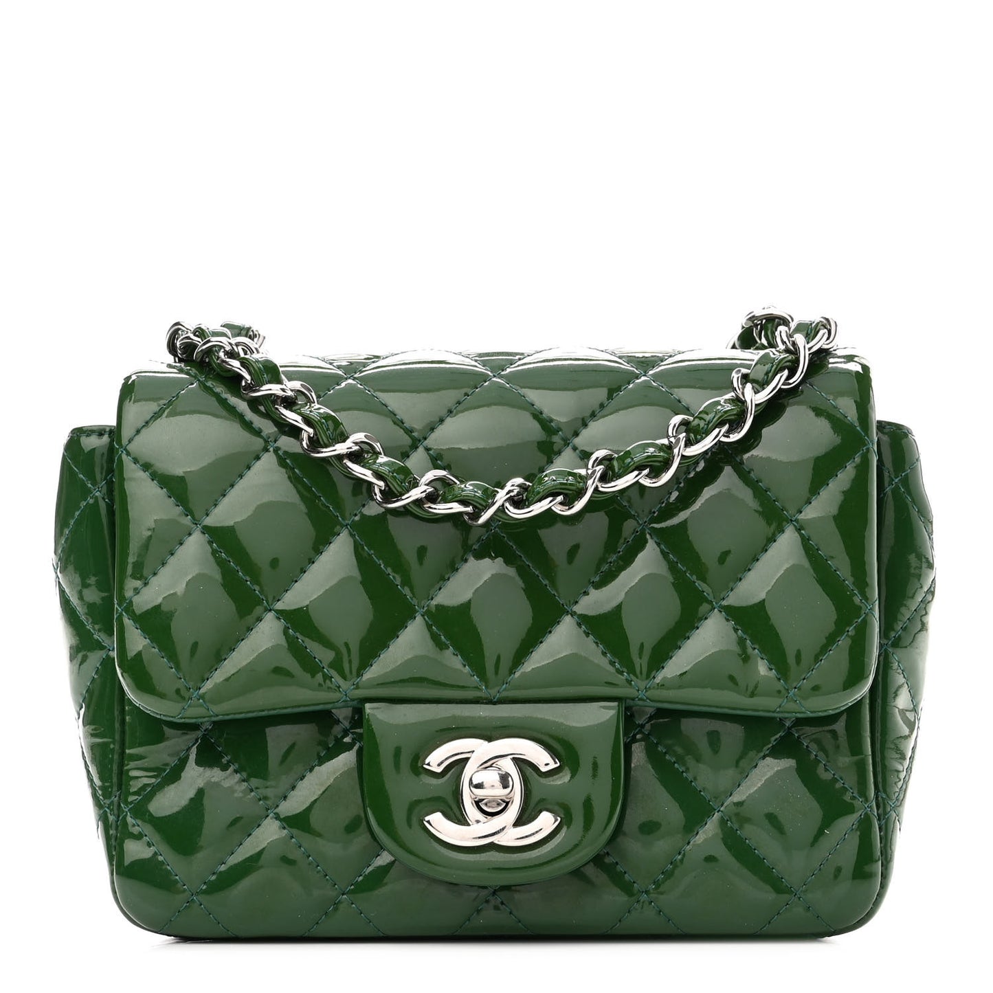 Patent Quilted Mini Square Flap Green