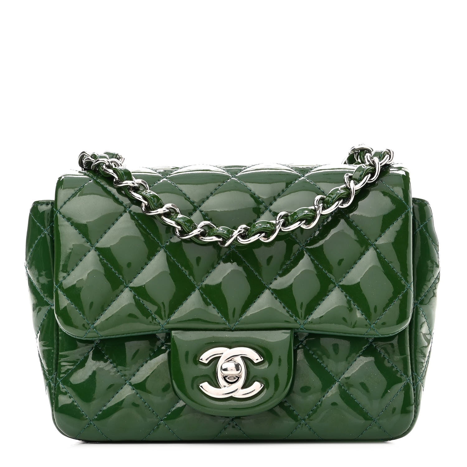 Chanel Patent Quilted Mini Square Flap Green 1 of 9