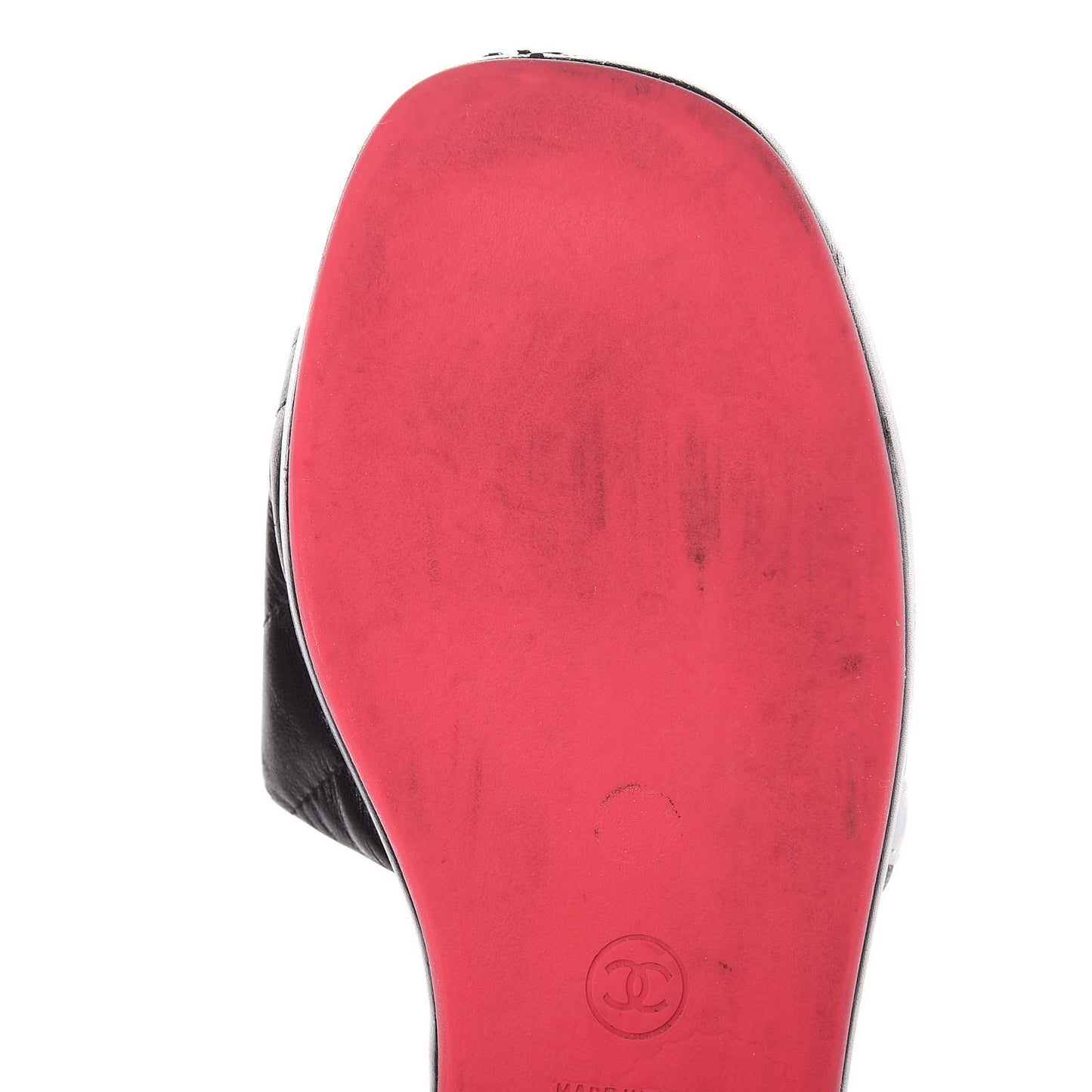 Calfskin Cambon CC Flat Slide Sandals 37.5 Black