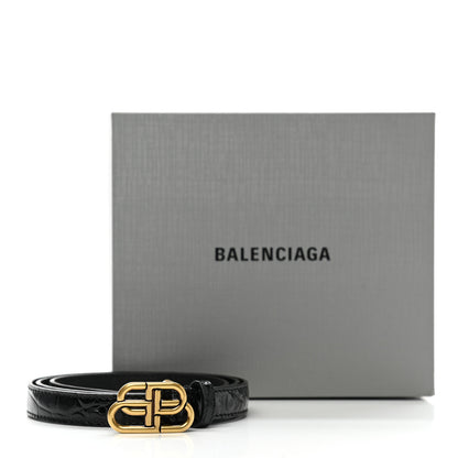 Balenciaga Shiny Calfskin Crocodile Embossed BB 15mm Thin Belt 75 30 Black 8 of 8
