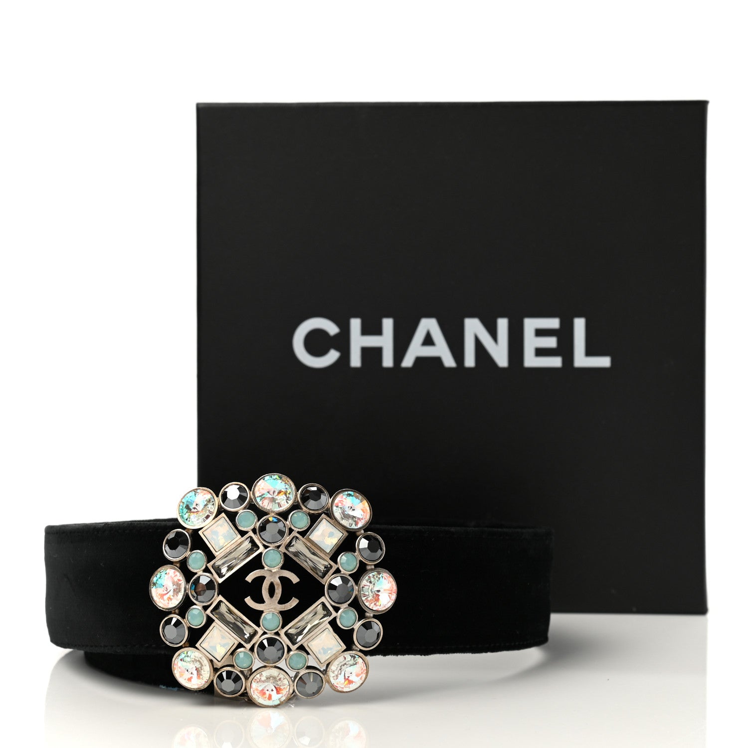 Chanel Velvet Gripoix Crystal Belt 80 32 Black 5 of 5