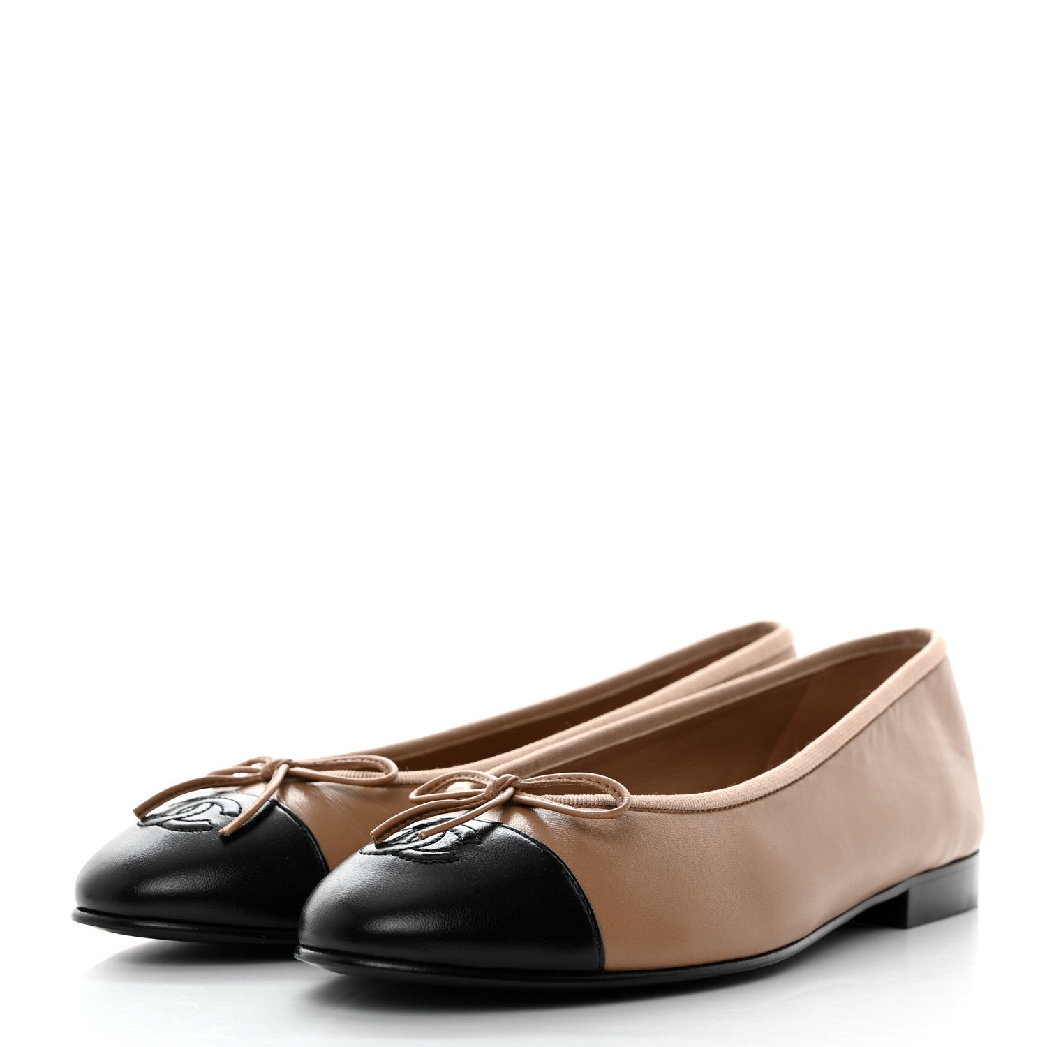 Chanel Lambskin Cap Toe Ballerina Flats 39 Beige Black 3 of 9