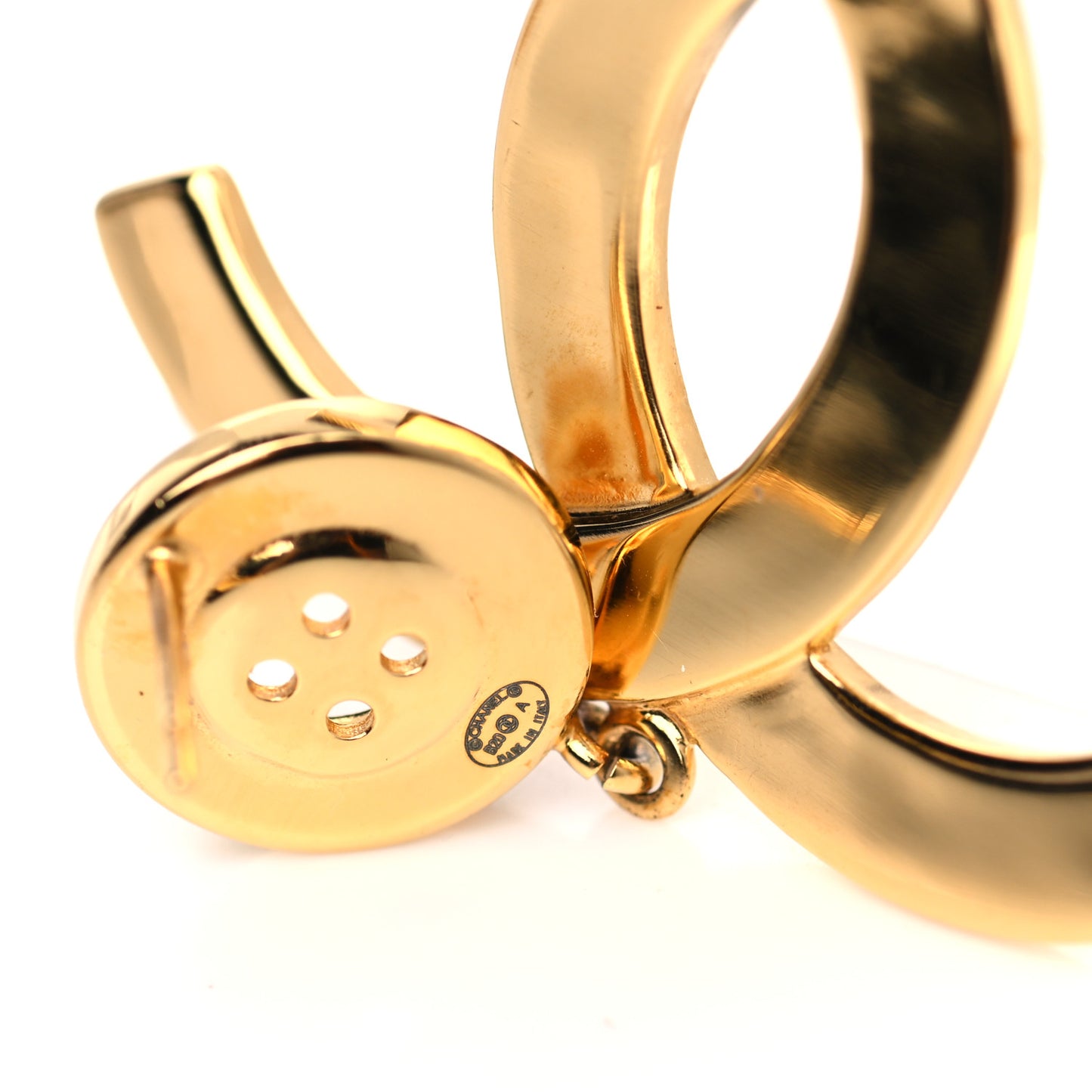 Metal Large Paris Button Earrings Gold