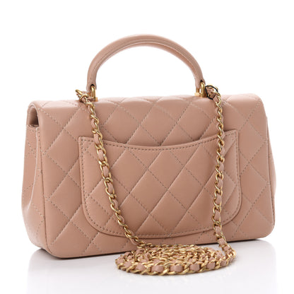 Chanel Lambskin Quilted Mini Top Handle Rectangular Flap Beige 3 of 11
