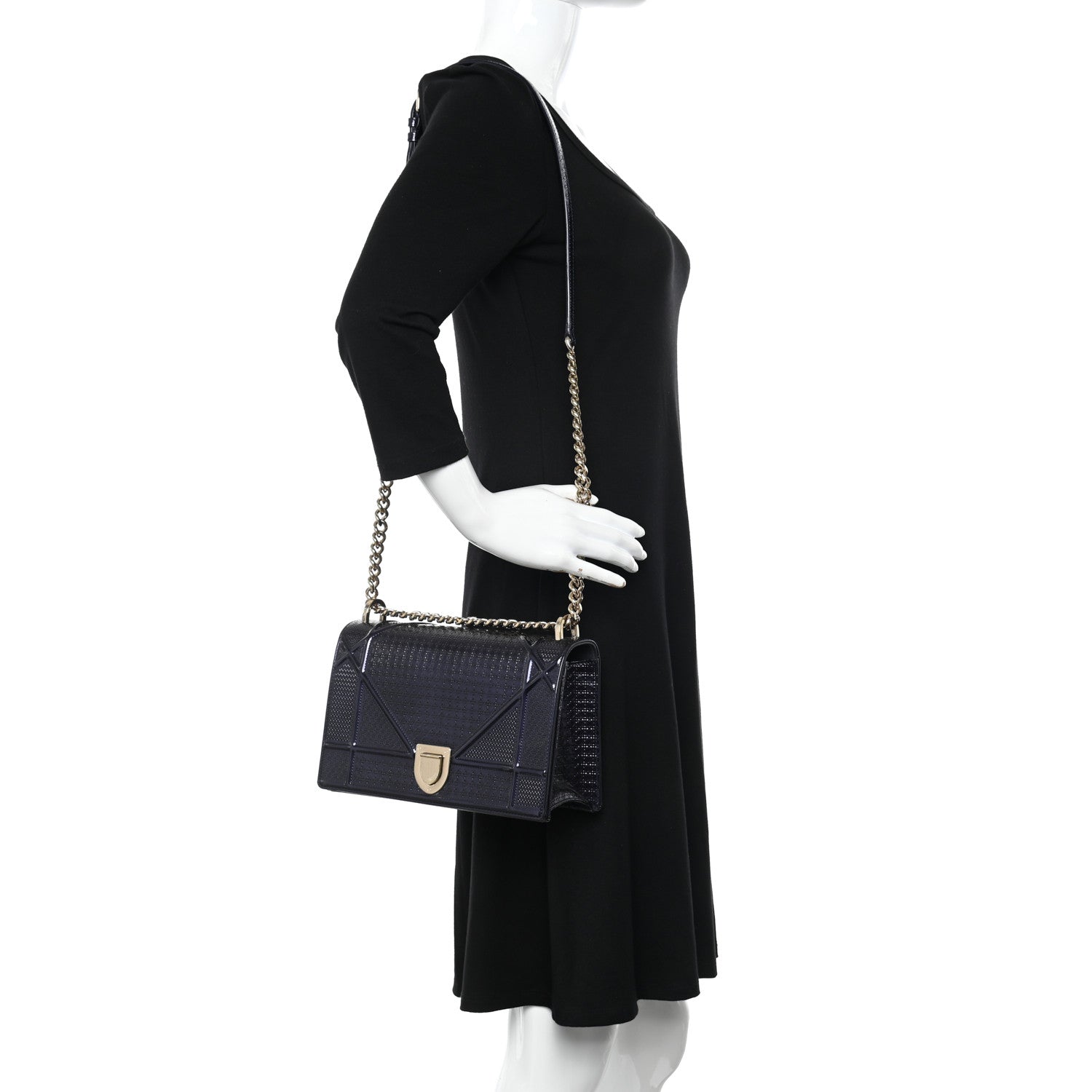 Christian Dior Metallic Patent Micro-Cannage Medium Diorama Flap Bag Navy Blue 2 of 10