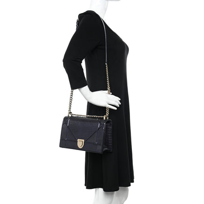 Christian Dior Metallic Patent Micro-Cannage Medium Diorama Flap Bag Navy Blue 2 of 10