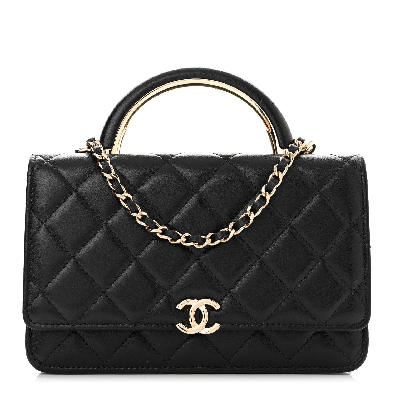 Chanel Lambskin Quilted Top Handle Wallet On Chain WOC Black 1 of 10
