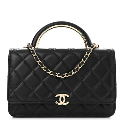 Chanel Lambskin Quilted Top Handle Wallet On Chain WOC Black 1 of 10