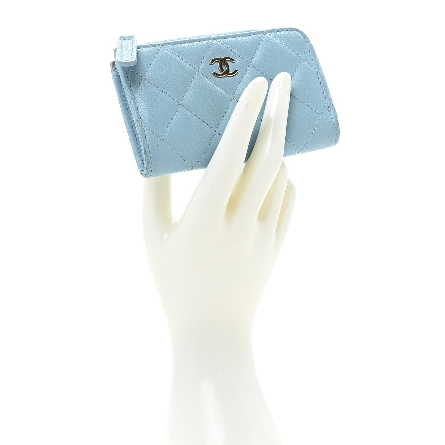 Chanel Caviar Quilted Zipped Key Holder Case Light Blue 2 of 13