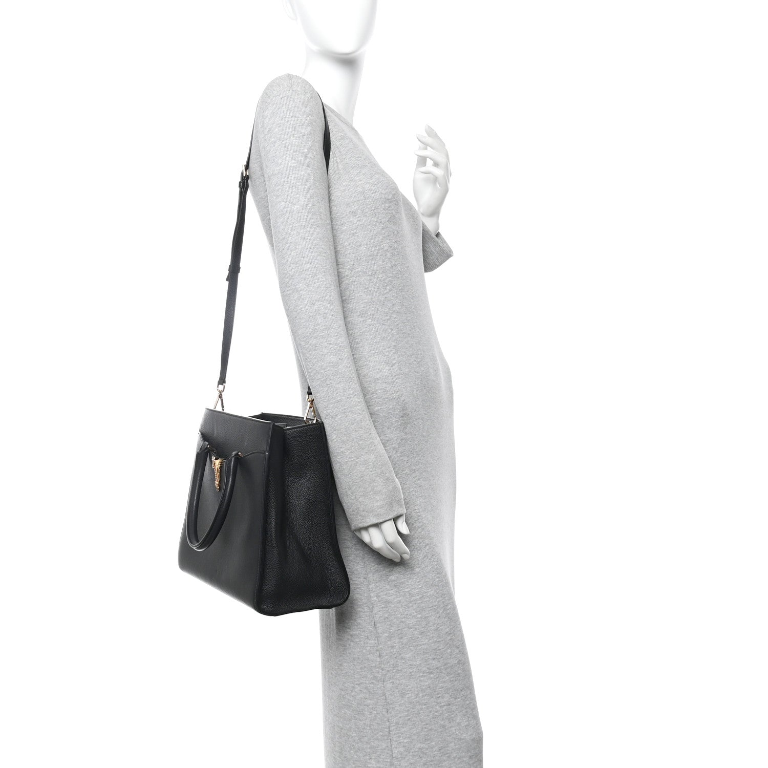 Versace Grainy Calfskin Large Virtus Top Handle Tote Black 2 of 9