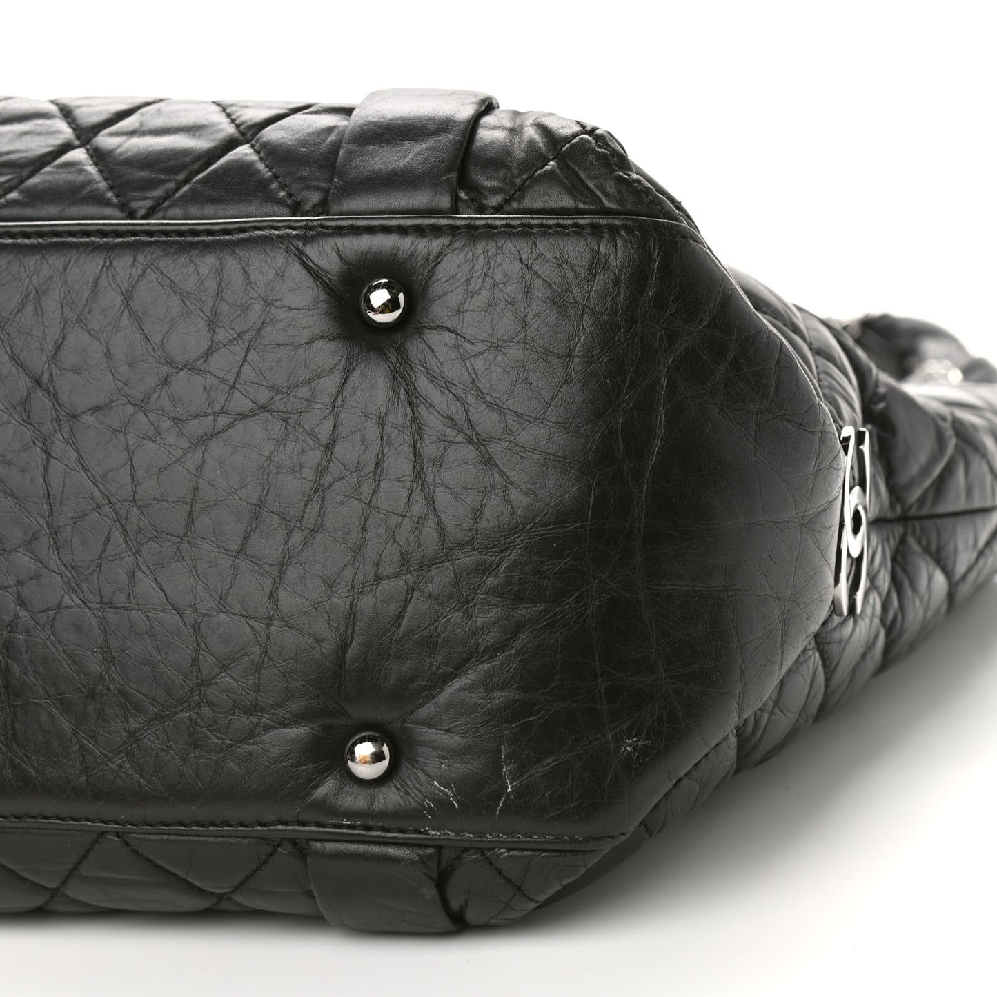Distressed Lambskin Vintage Ligne Lady Braid Tote Black