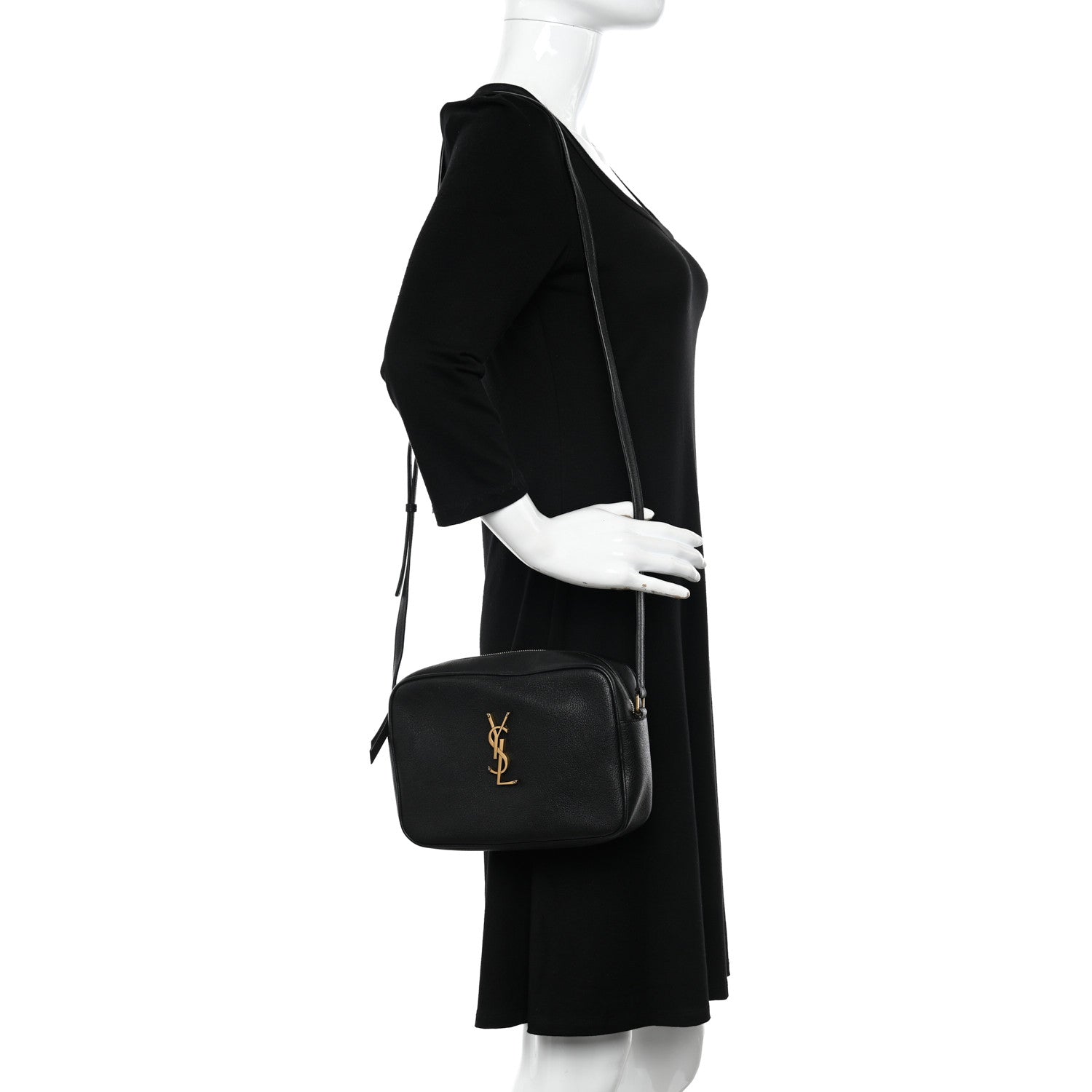 Saint Laurent Grained Lambskin Monogram Lou Camera Bag Black 2 of 14