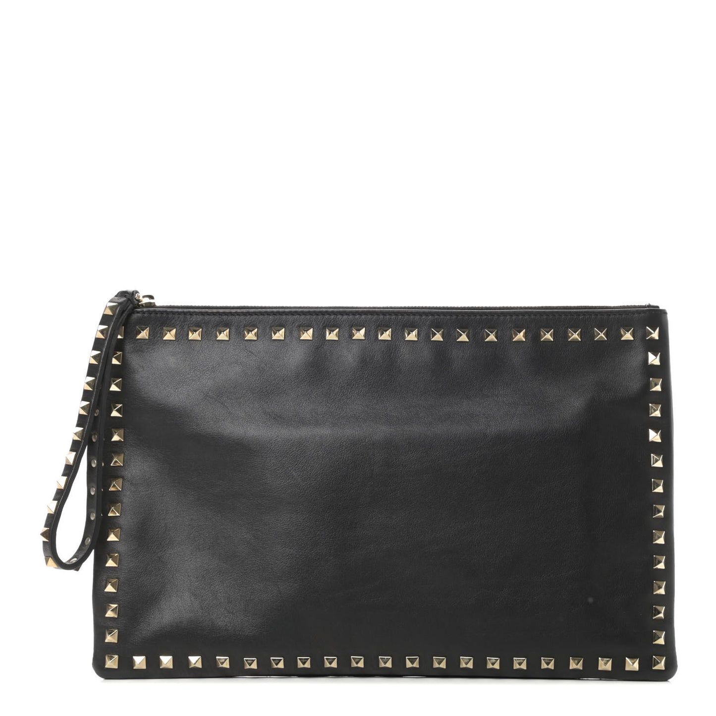 Vitello Large Rockstud Zip Wristlet Pouch Black