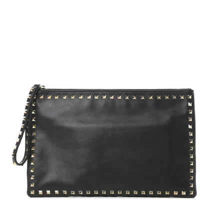 Valentino Garavani Vitello Large Rockstud Zip Wristlet Pouch Black 1 of 11