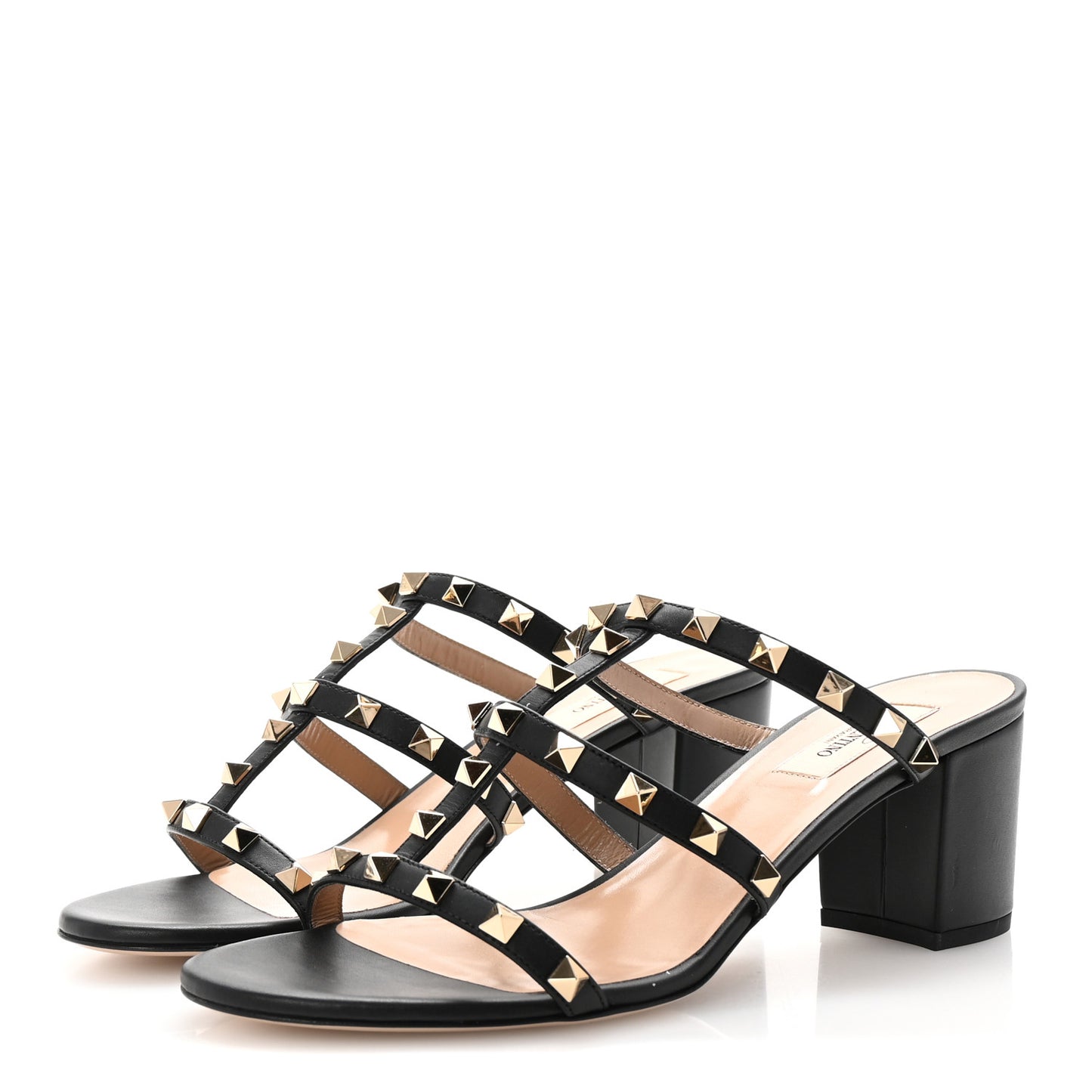 Calfskin Rockstud 60mm Caged Slide Sandals 40 Black