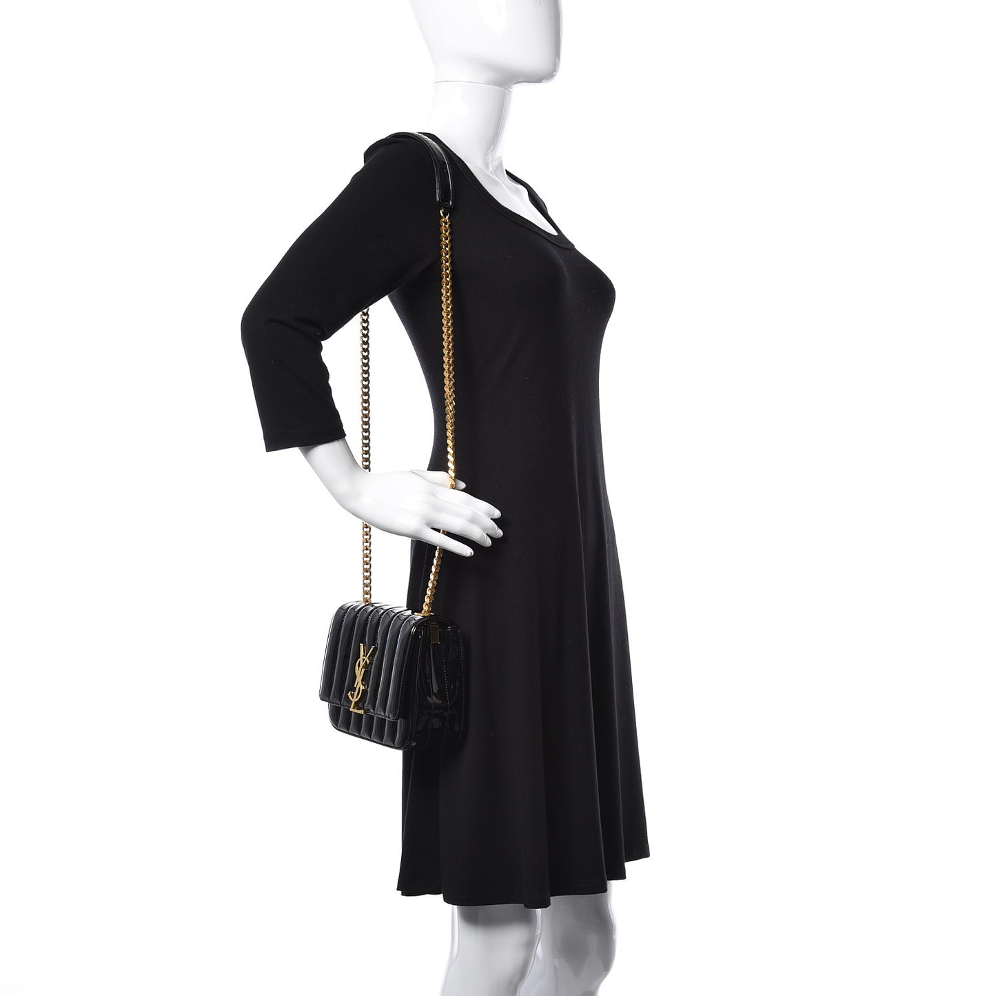Patent Calfskin Matelasse Monogram Small Vicky Chain Bag Black