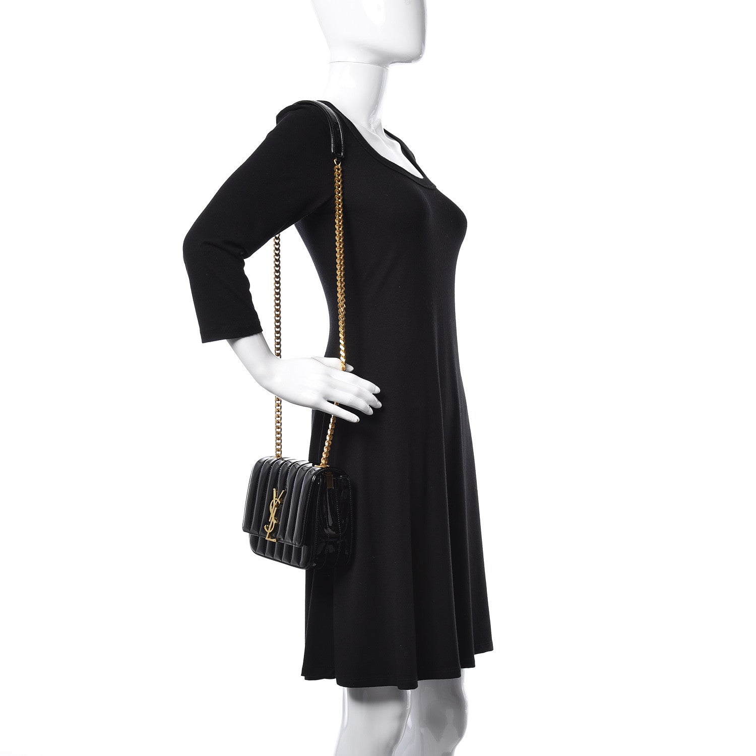 Saint Laurent Patent Calfskin Matelasse Monogram Small Vicky Chain Bag Black 2 of 11