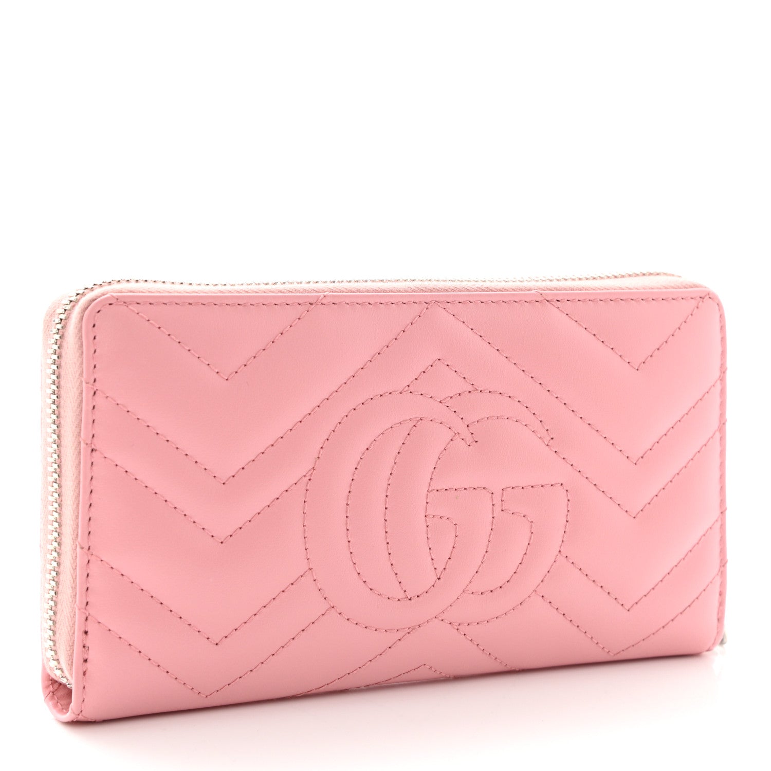 Gucci Calfskin Matelasse GG Marmont Zip Around Wallet Wild Rose 3 of 9
