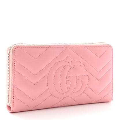 Gucci Calfskin Matelasse GG Marmont Zip Around Wallet Wild Rose 3 of 9