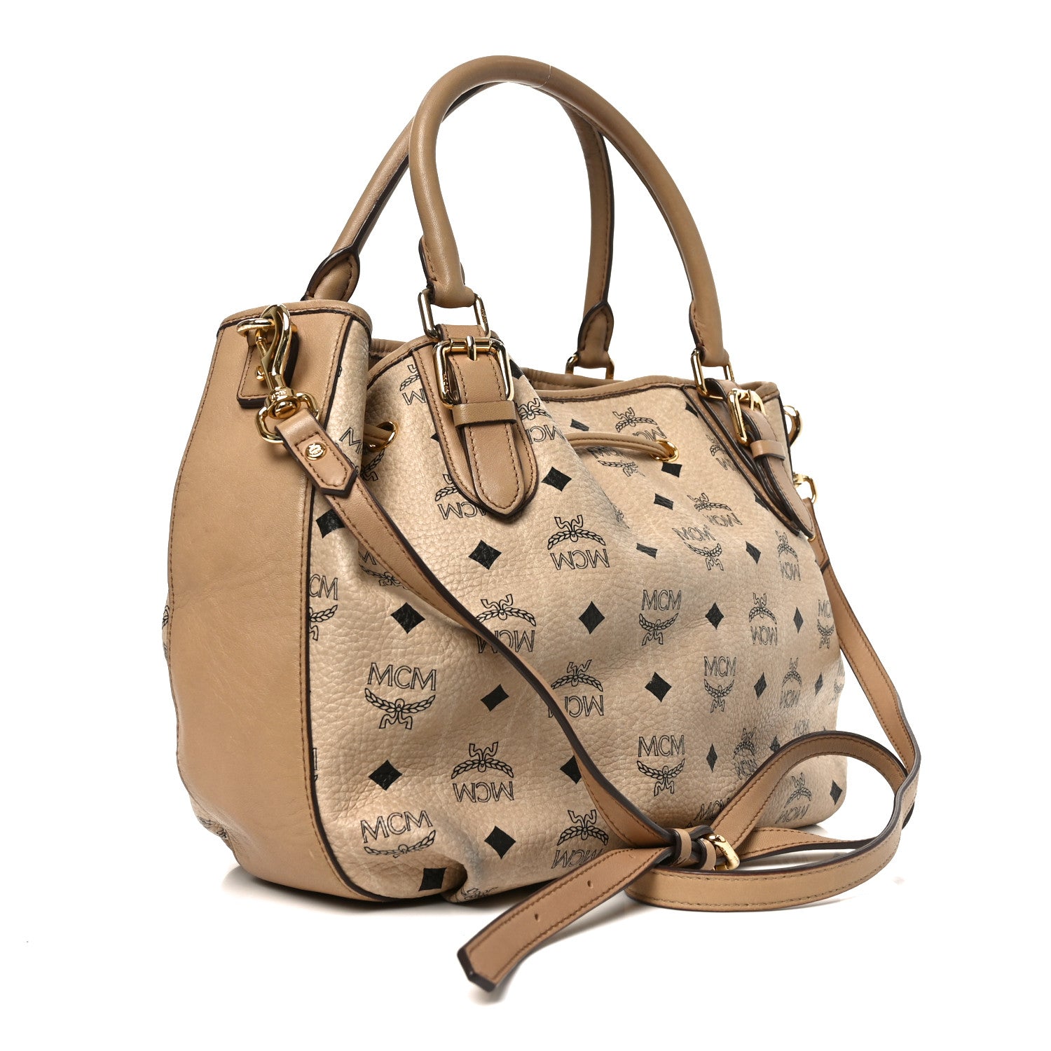 MCM Visetos Medium Drawstring Shopper Beige 3 of 10