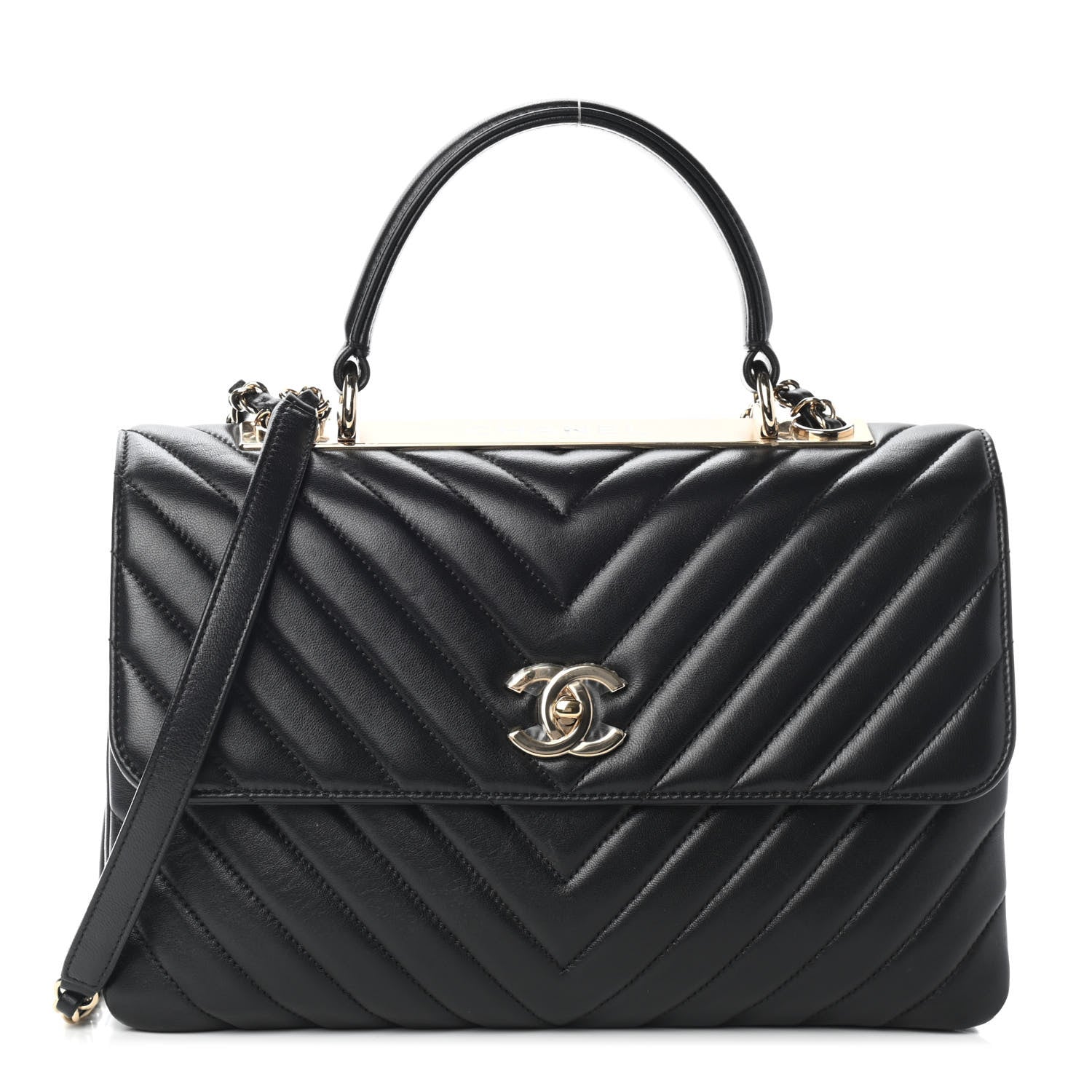 Chanel Lambskin Chevron Quilted Medium Trendy CC Dual Handle Flap Bag Black 1 of 9