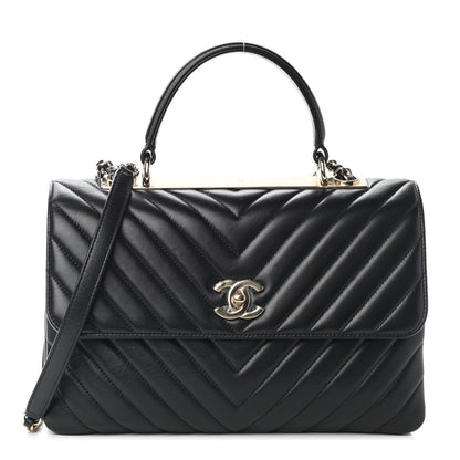 Chanel Lambskin Chevron Quilted Medium Trendy CC Dual Handle Flap Bag Black 1 of 9