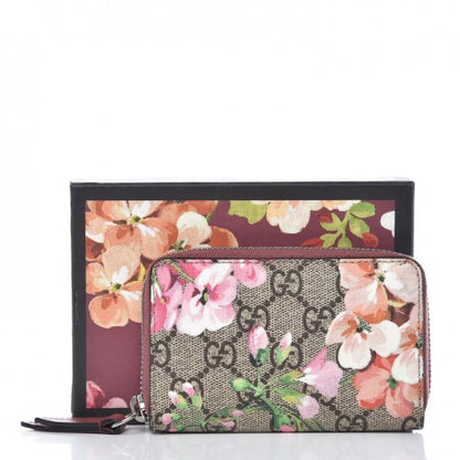Gucci GG Supreme Monogram Blooms Zip Around Card Case Wallet Beige Multicolor Dry Rose 8 of 8