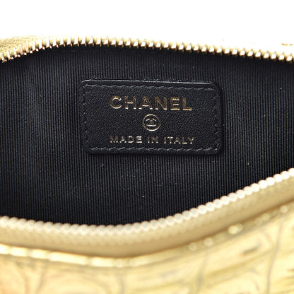 Chanel Calfskin Crocodile Embossed Cocodile Classic Flat Wallet Pouch Gold 6 of 10