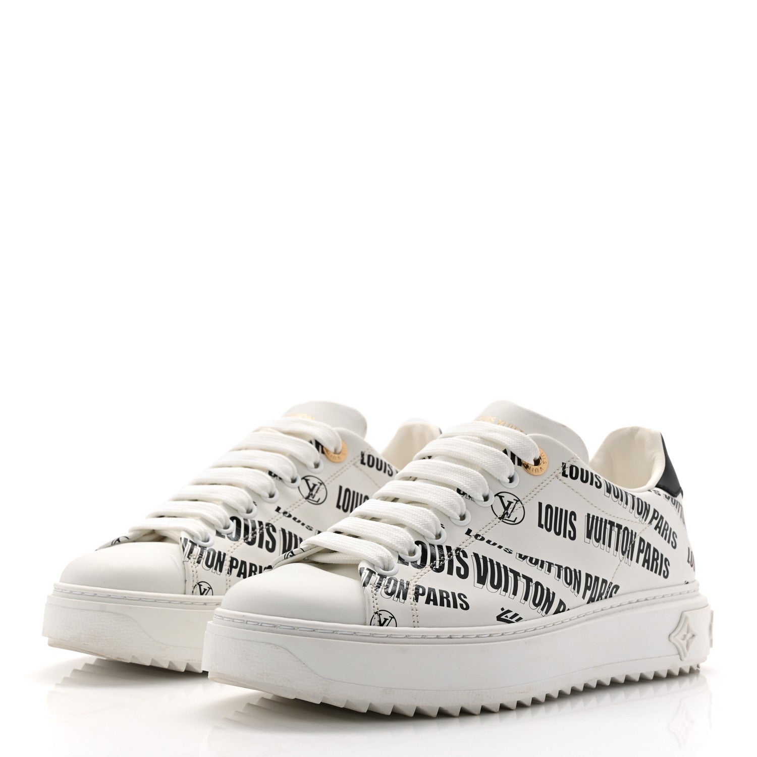 Louis Vuitton Calfskin Printed Time Out Trainer Sneakers 37 White 3 of 10