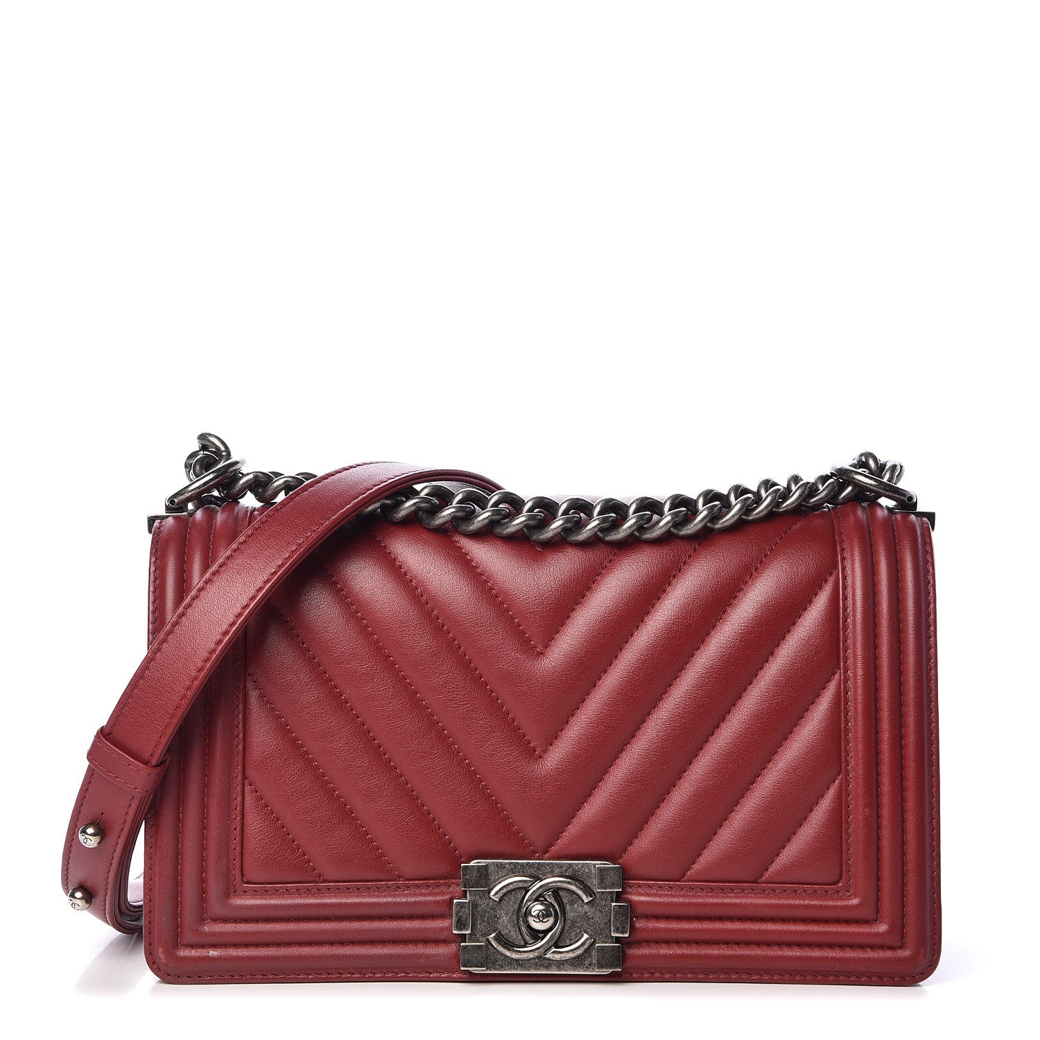 Chanel Calfskin Chevron Quilted Medium Boy Flap Dark Red 1 of 18