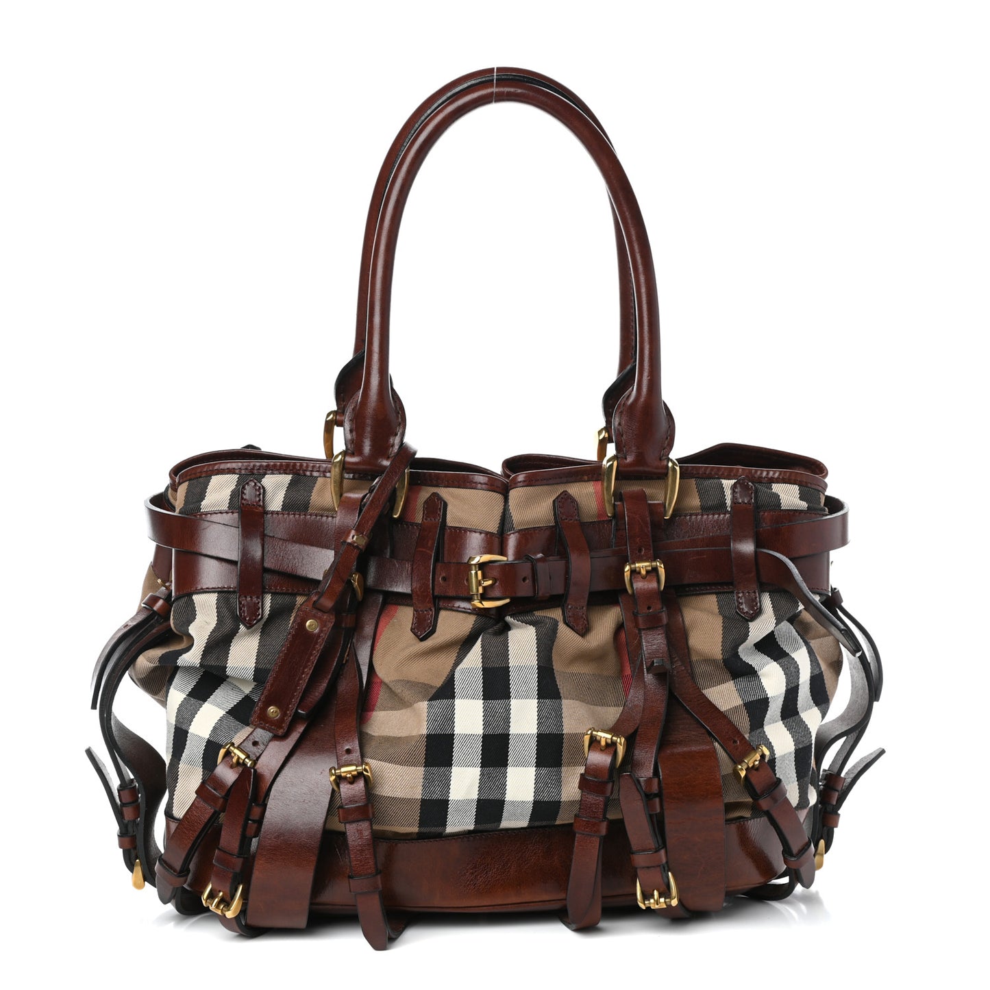 House Check Bridle Calfskin Belted Satchel Brown