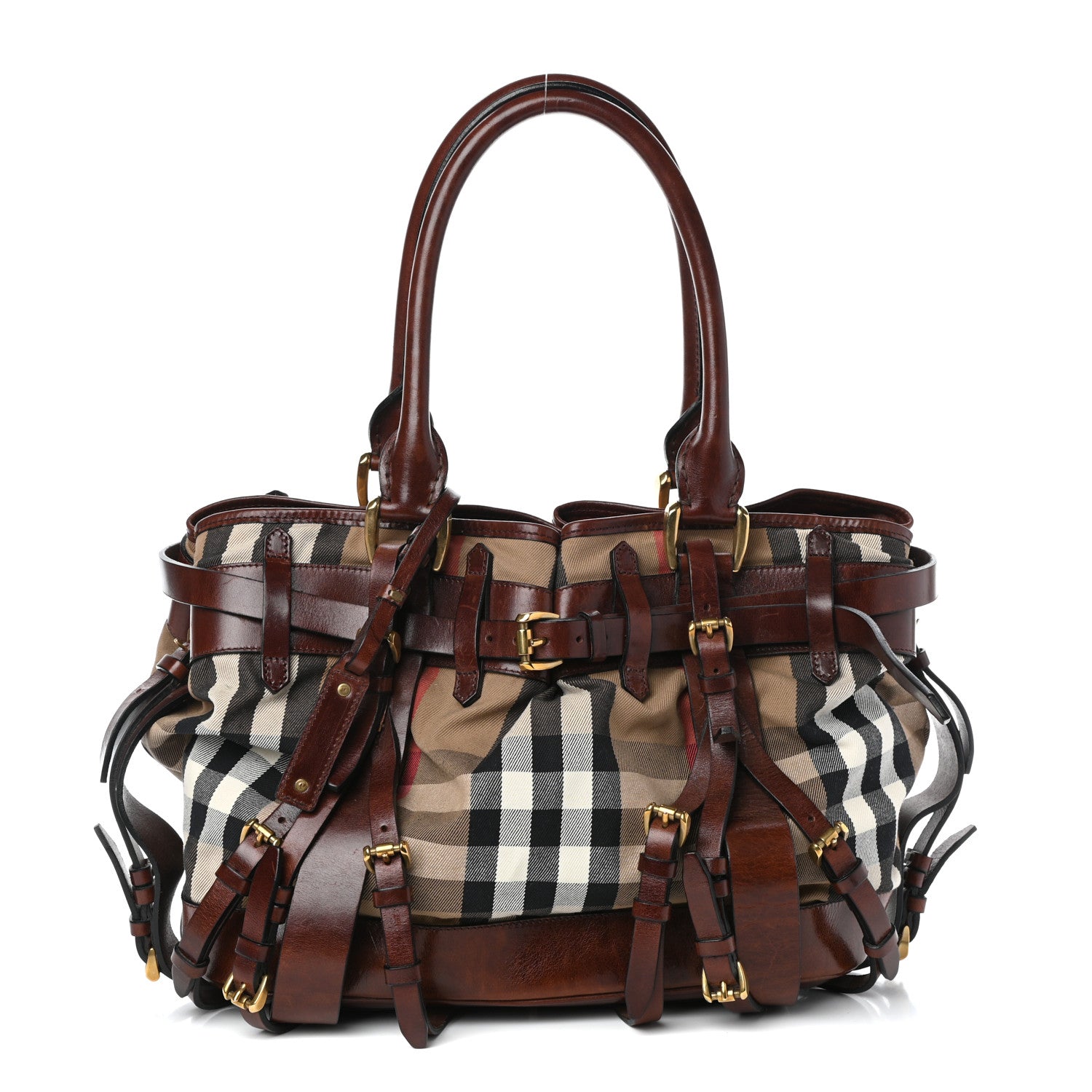 Burberry House Check Bridle Calfskin Belted Satchel Brown 1 of 10