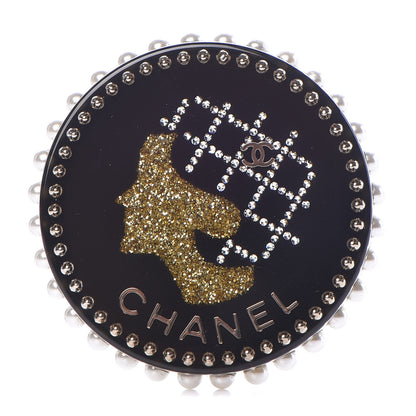 Chanel Resin Crystal Pearl CC Pin Brooch Black Gold 1 of 6