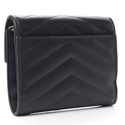 Saint Laurent Grain De Poudre Matelasse Chevron Monogram Compact Tri Fold Wallet Smog 3 of 7
