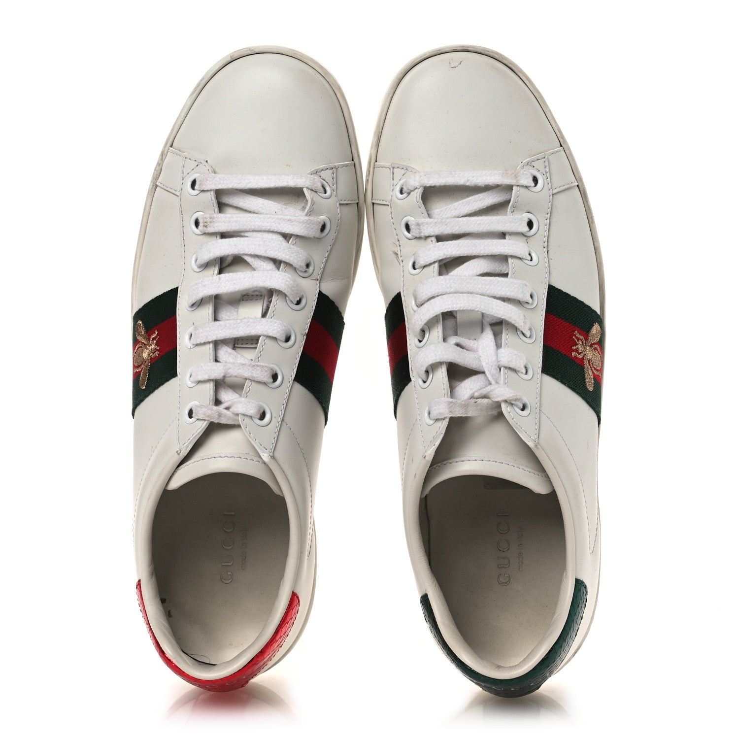 Gucci Calfskin Ayers Bee Embroidered Womens Ace Sneakers 38 White
