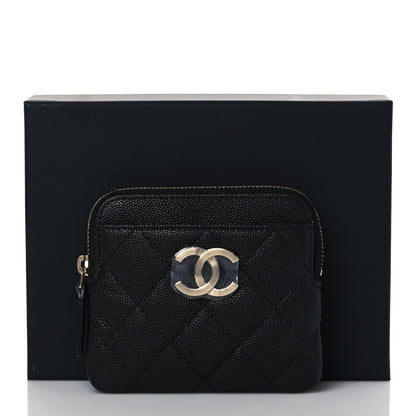 Chanel Caviar Metal Quilted Striated Zip Card Holder Wallet Black 9 of 9