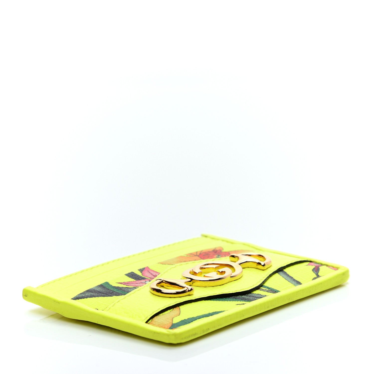 Gucci Calfskin Flora Print Zumi Card Holder Yellow Fluo 4 of 9