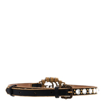 Gucci Calfskin Crystal Embellished Double G Choker Necklace Black 3 of 4