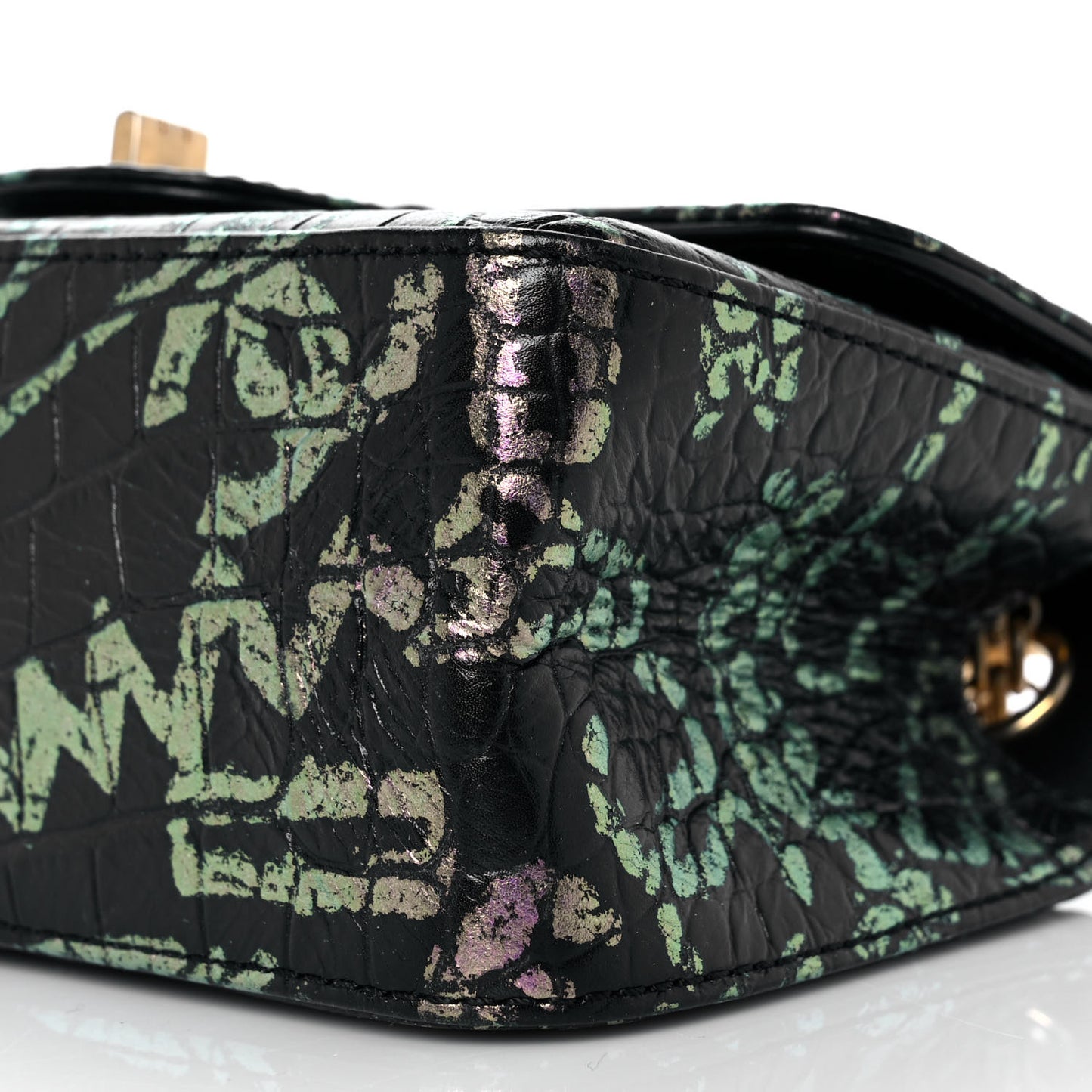 Calfskin Crocodile Embossed Graffiti 2.55 Mini Cocodile Reissue Flap Black Pink