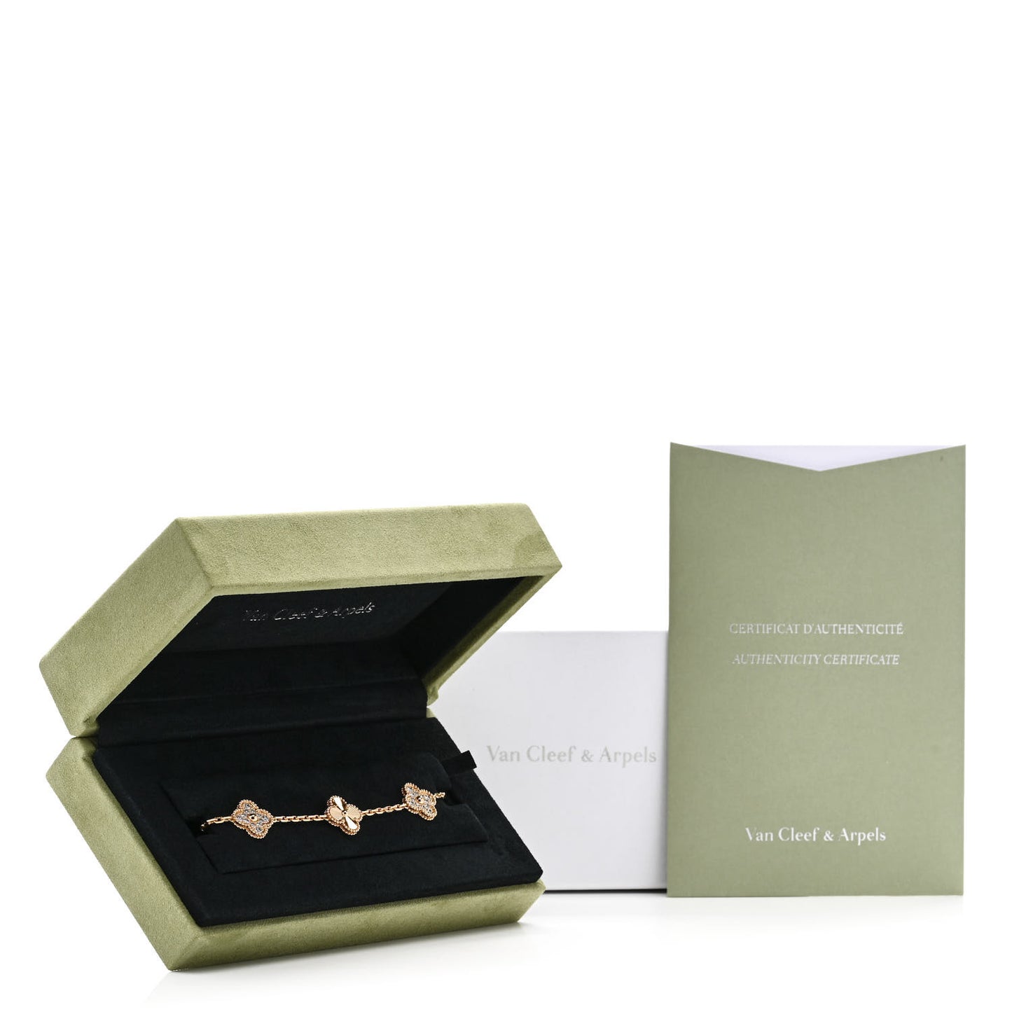 18K Yellow Gold Diamond 5 Motifs Guilloche Vintage Alhambra Bracelet