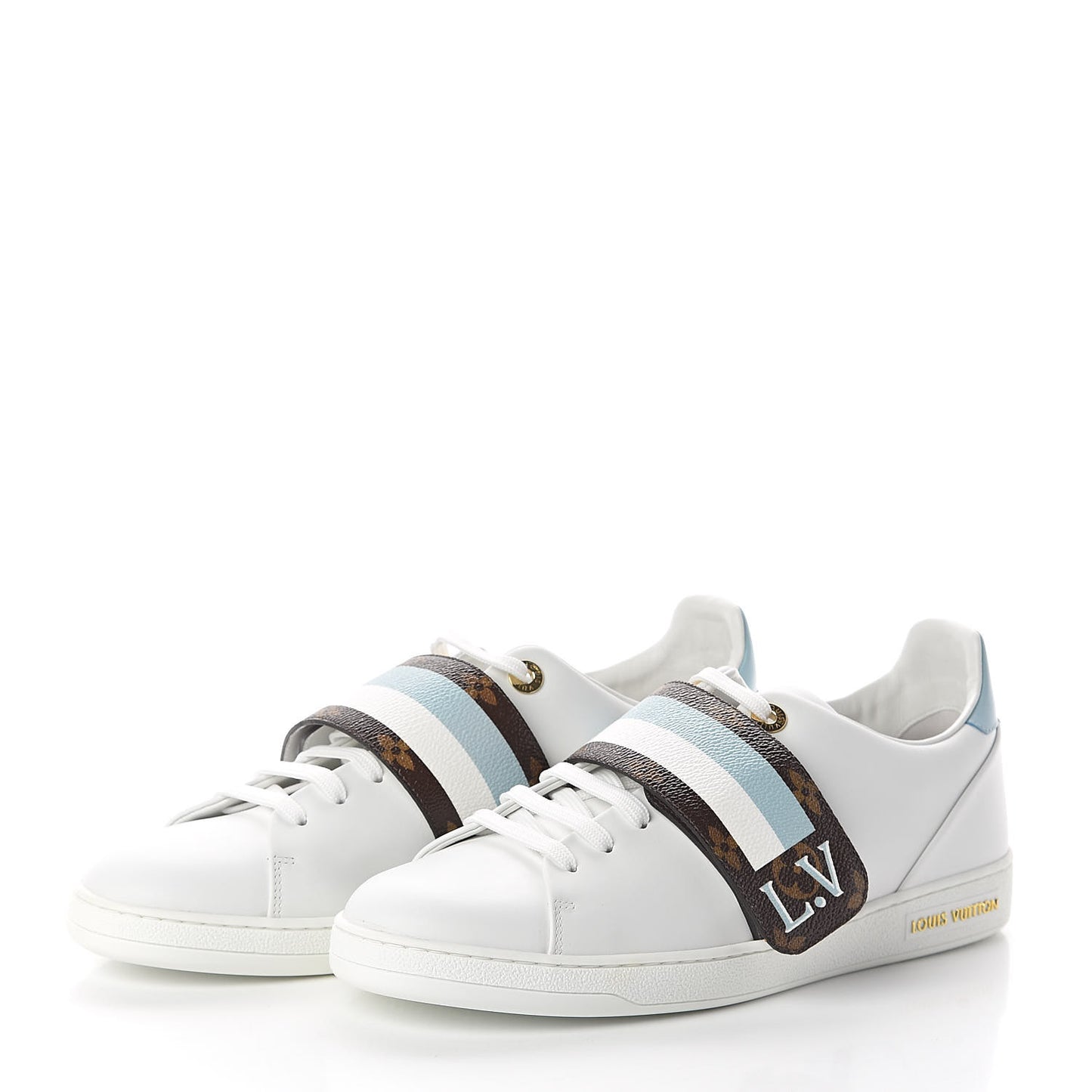 Calfskin Monogram Striped Frontrow Sneakers 41 White
