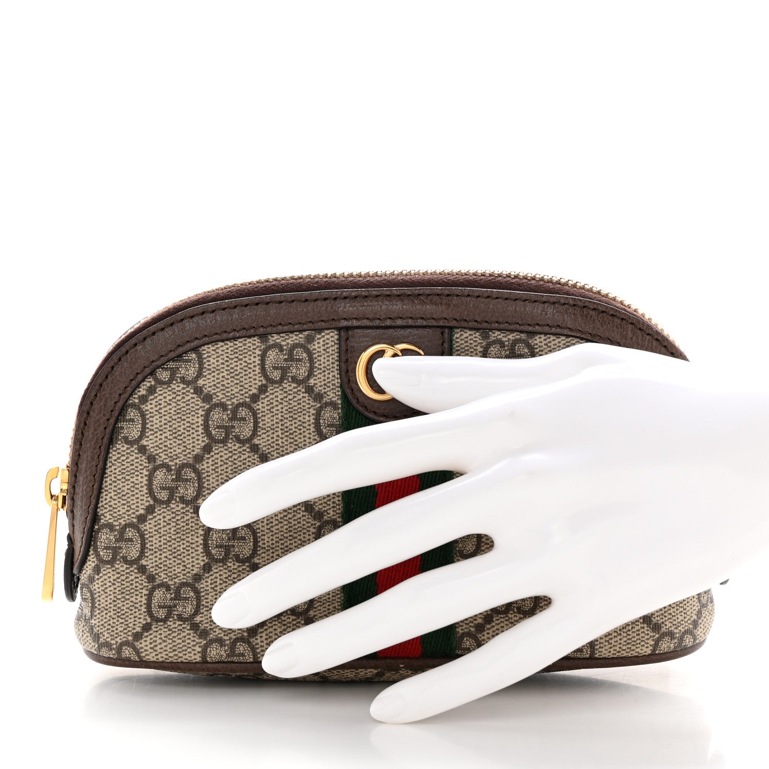 Gucci GG Supreme Monogram Textured Calfskin Web Medium Ophidia Cosmetic Case Beige Ebony New Acero 2 of 9