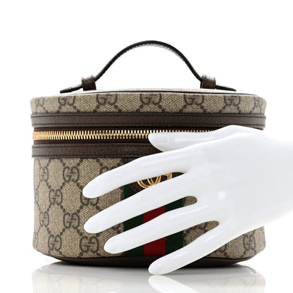 Gucci GG Supreme Monogram Textured Calfskin Web Ophidia Vanity Cosmetic Case Beige Ebony New Acero 2 of 9